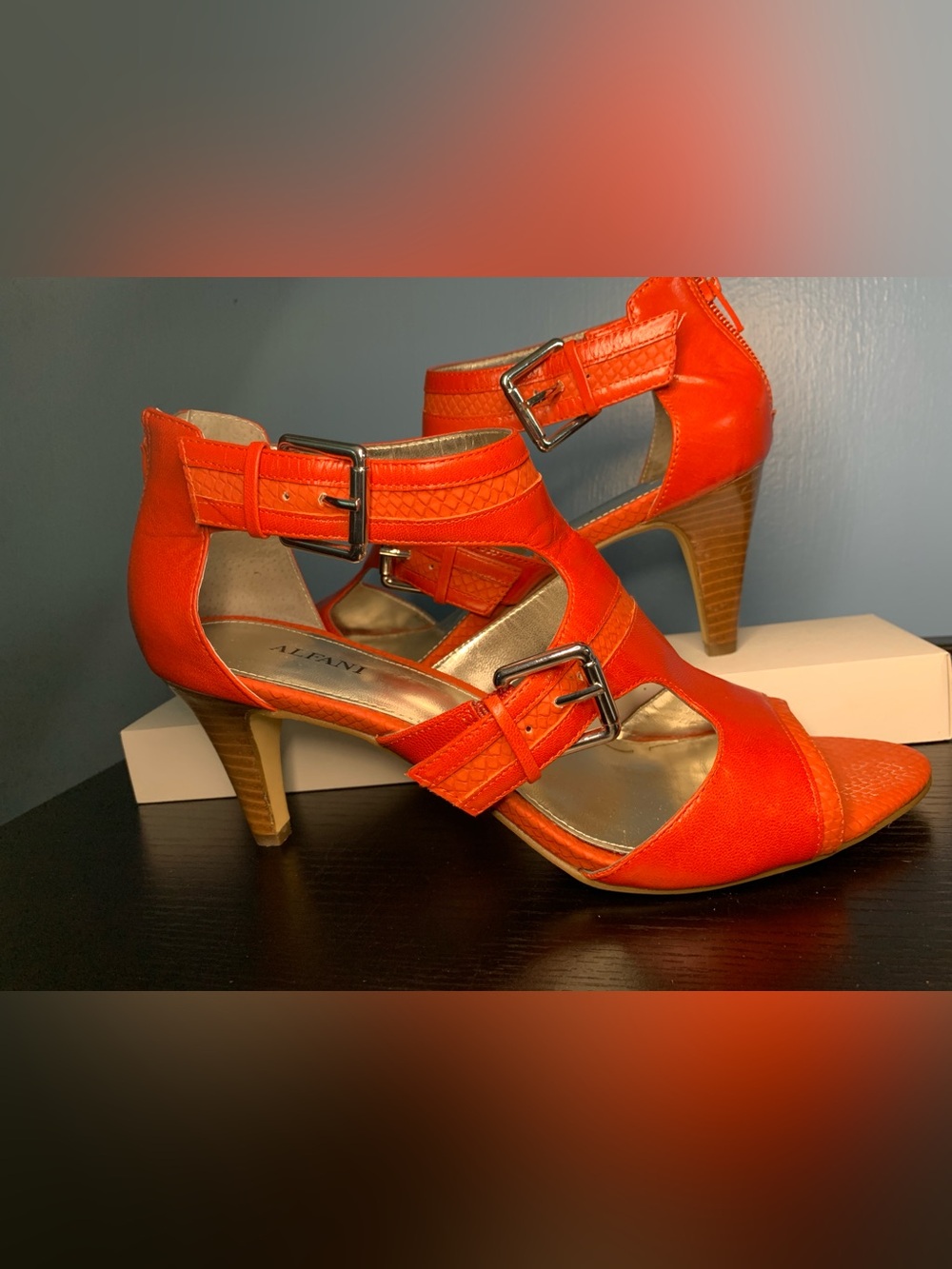 Alfani Red heel with Red/Orange Cutout Buckle Heels